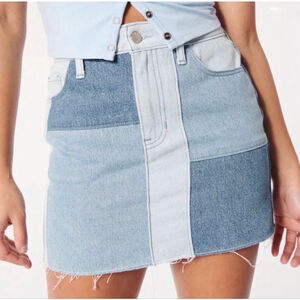 Hollister Patchwork Denim Mini Skirt Y2K High Rise 29 EUC Western Festival Boho